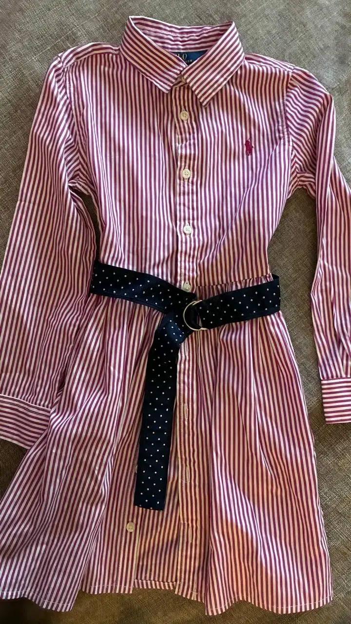 Vestido niña camisero a rayas rojo con blanco