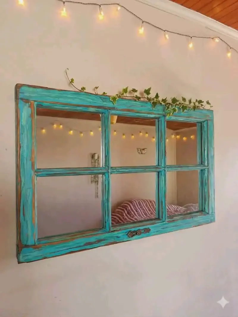 Espejo antiguo de madera turquesa