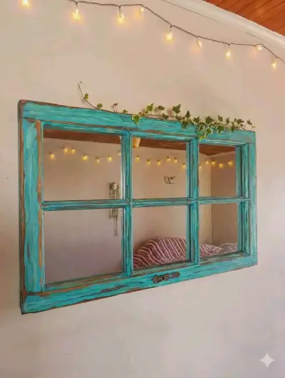 Espejo antiguo de madera turquesa - miniatura 1