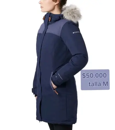 Parka azul con capucha de piel - miniatura 1