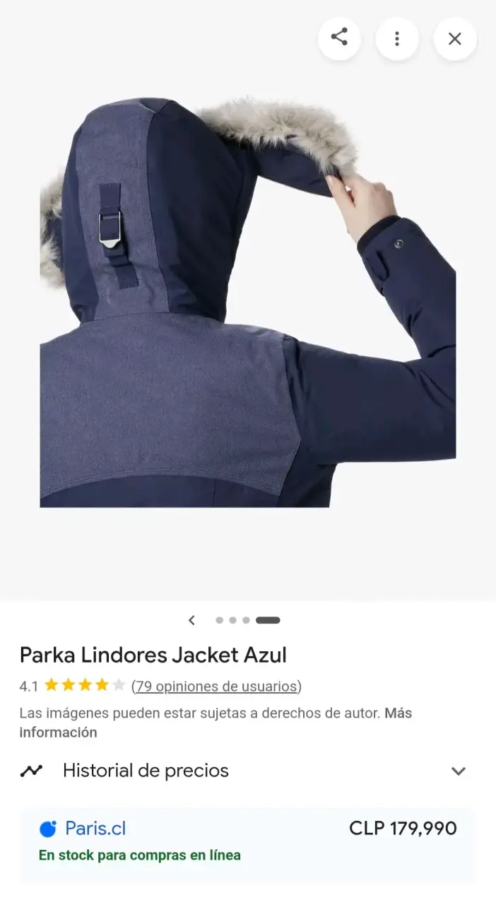 Parka azul con capucha de piel - 3