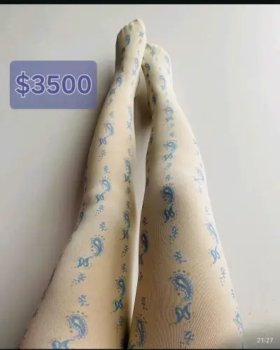 Pantys beige con diseño azul - miniatura 1