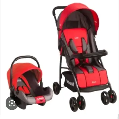 Coche de bebé rojo con silla huevito - miniatura 3