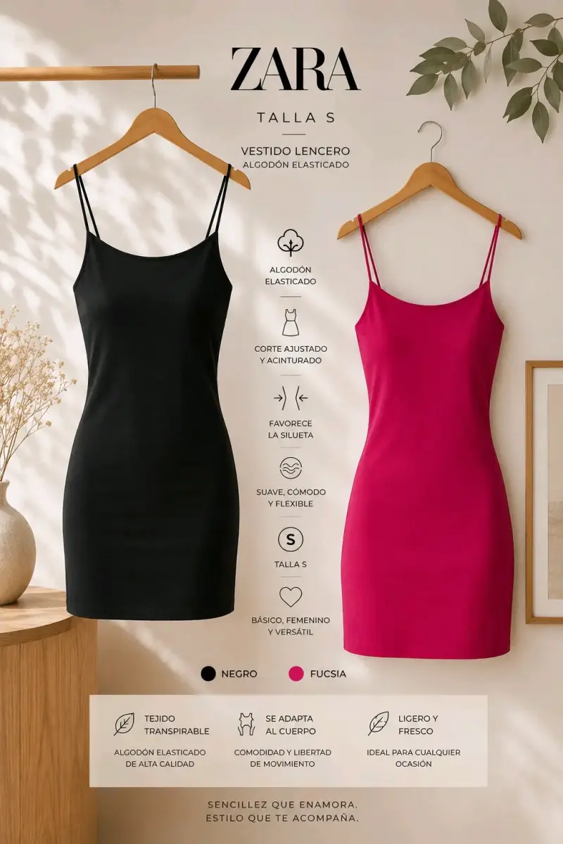 Vestido algodon negro y fucsia