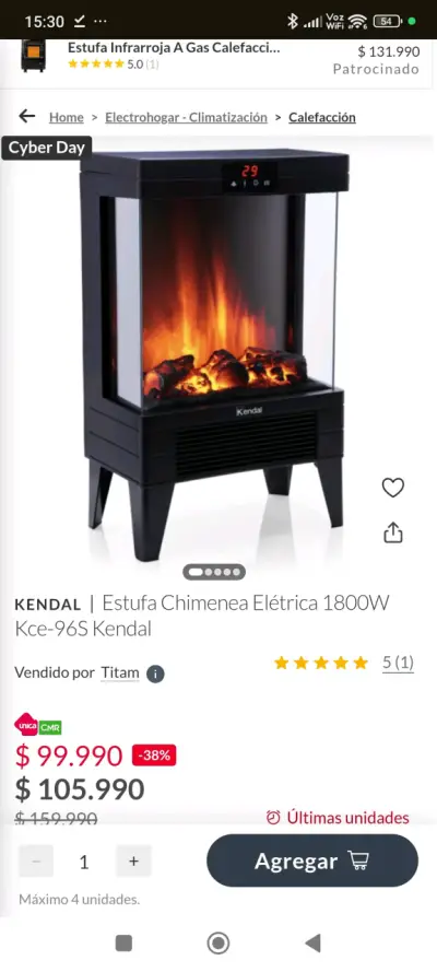 Estufa eléctrica Kendal 1800W - miniatura 1