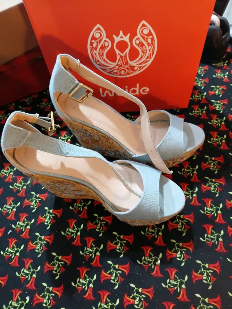 Sandalias wedge denim azul - 1