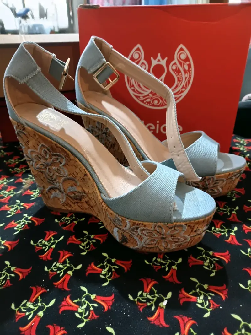 Sandalias wedge denim azul - 2