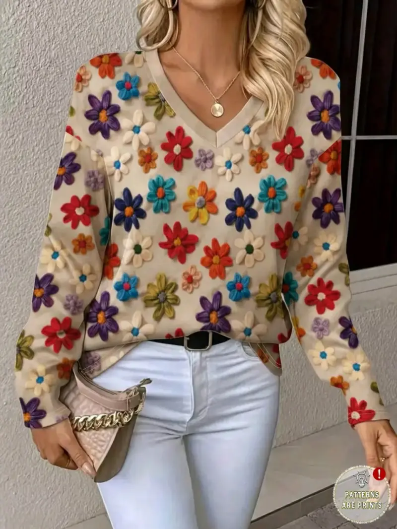 Suéter floral colorido mujer