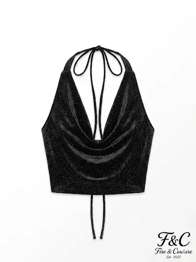 Top halter negro brillante