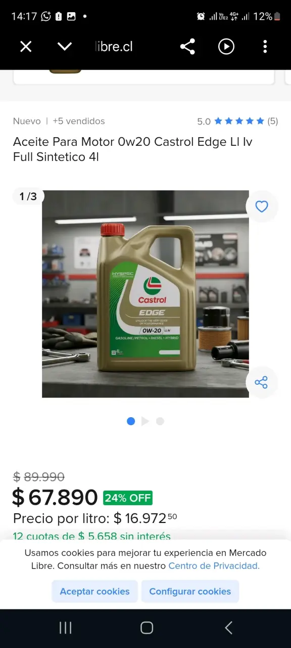 Aceite Castrol Edge 0W20 4L