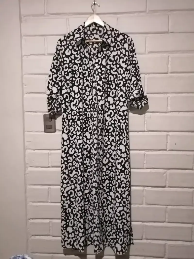 Vestido camisa estampado blanco y negro - 1