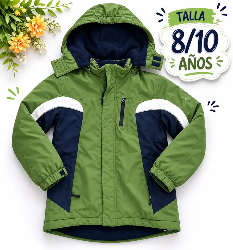Chaqueta infantil verde con capucha - 1