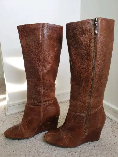Botas altas de cuero marrón - miniatura 1