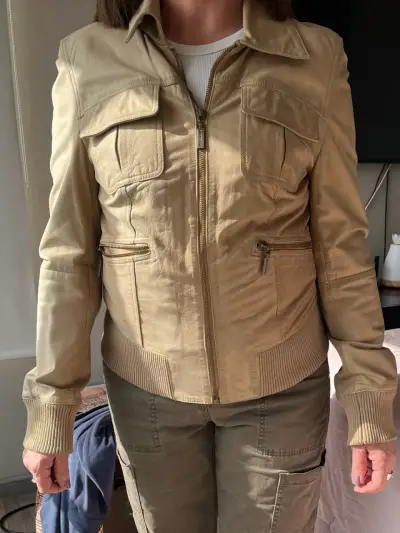 Chaqueta cuero 100%natural  beige  mujer - miniatura 1