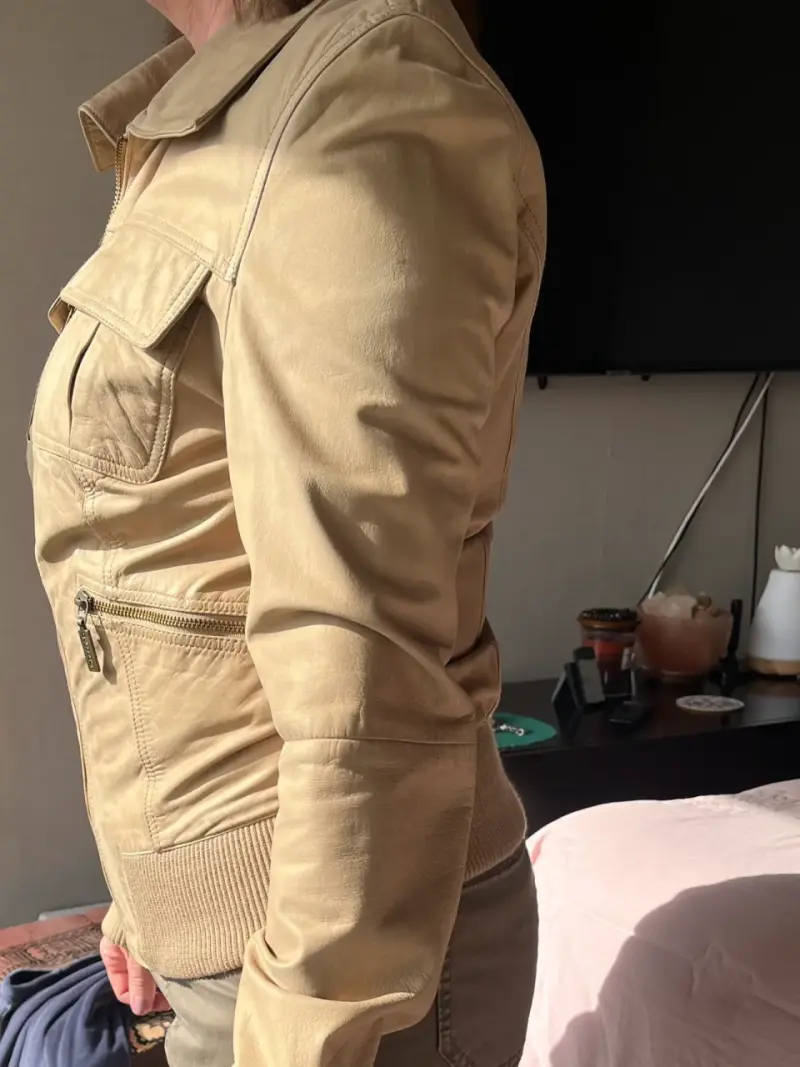 Chaqueta cuero 100%natural  beige  mujer - 3