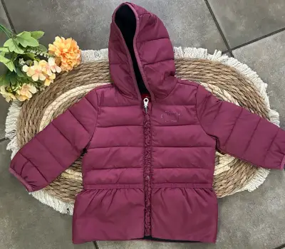 Chaqueta acolchada burdeos para niña 12 meses - miniatura 1