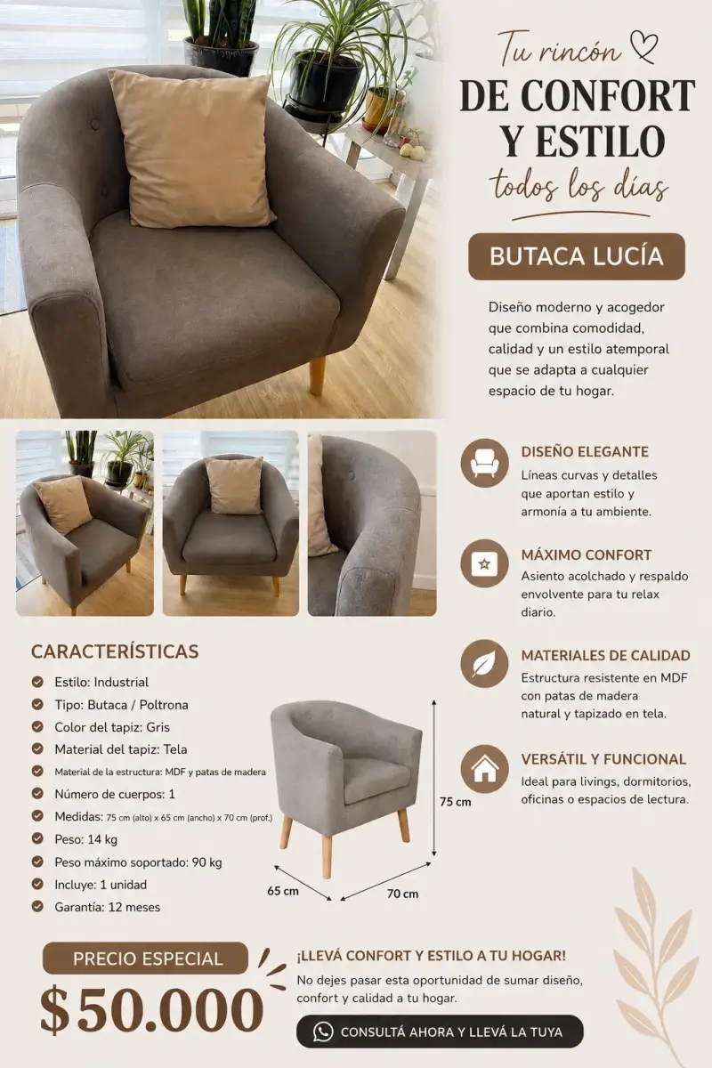 Butaca Lucía gris moderna - 1
