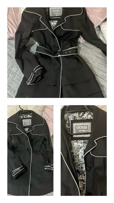 Abrigo negro Guess con cinturón - miniatura 1