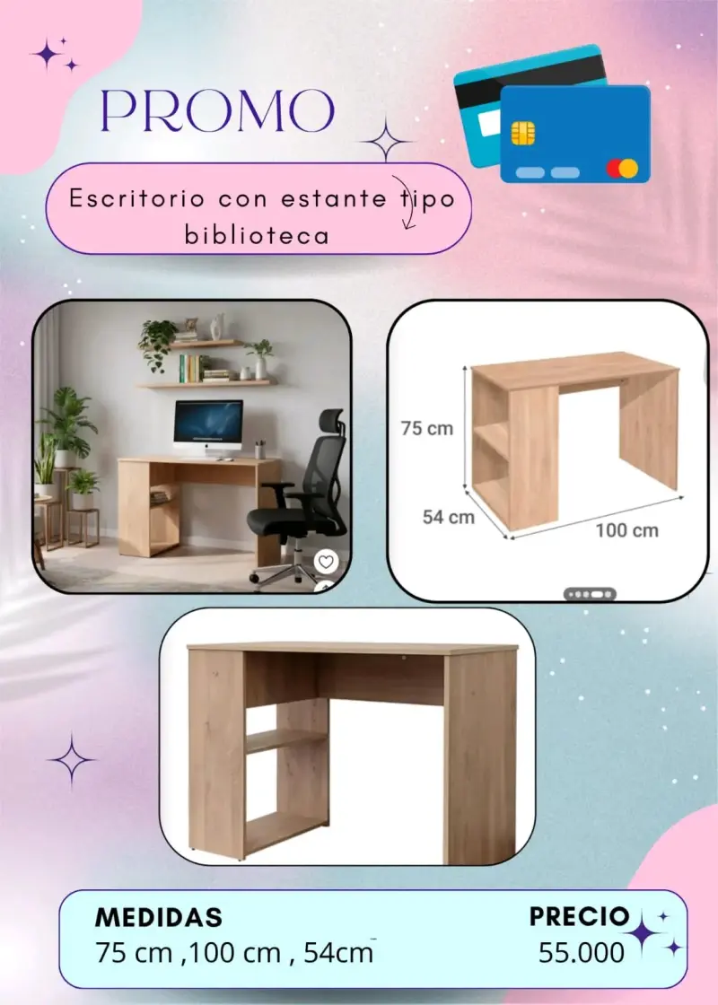 Escritorio de madera compacto con estante de bibli - 2