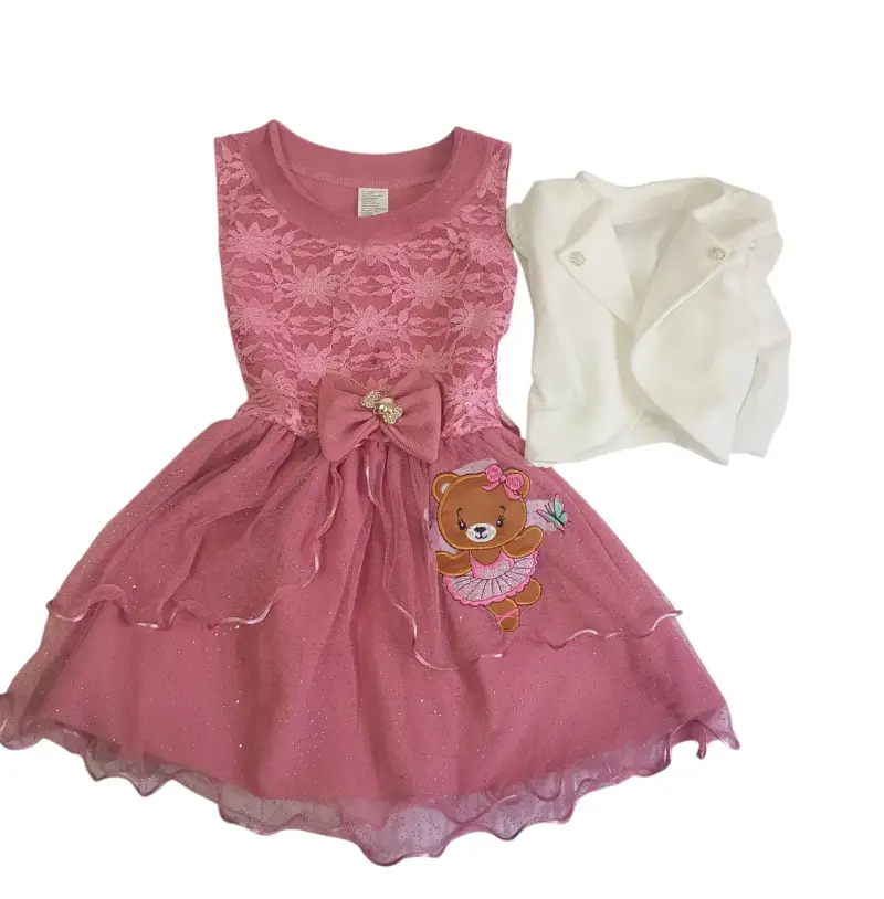 Vestido infantil rosado con oso