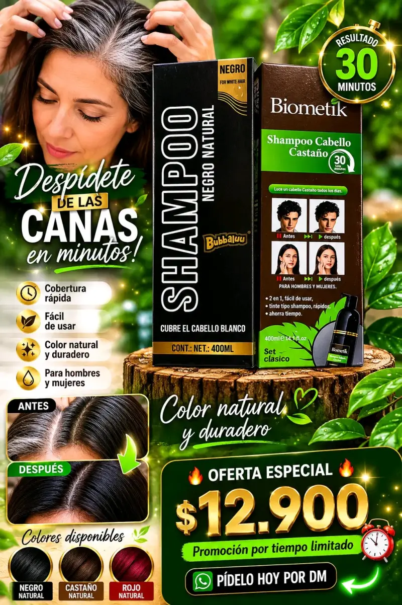 Shampo sin químicos, natural que tiñe canas!!