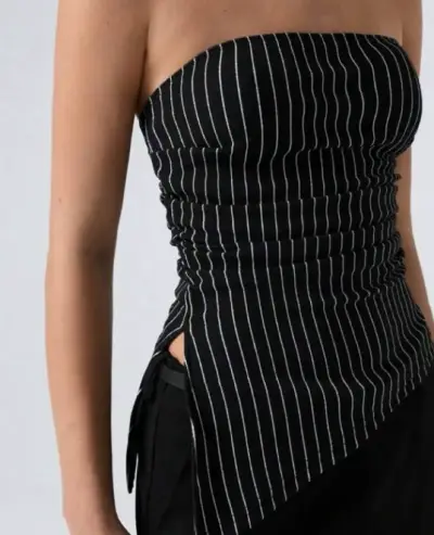 Top strapless negro con rayas - miniatura 1