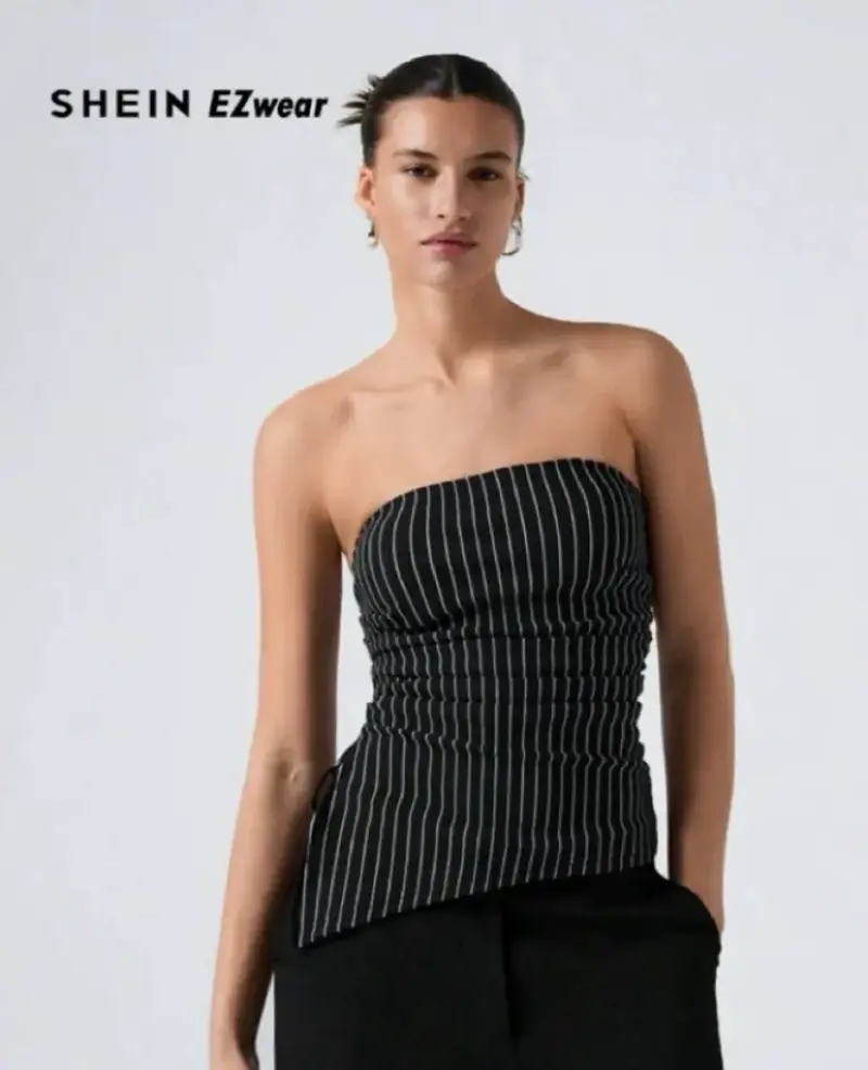 Top strapless negro con rayas - 2
