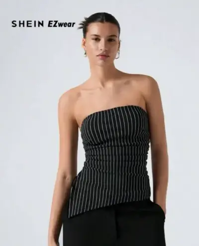 Top strapless negro con rayas - miniatura 2