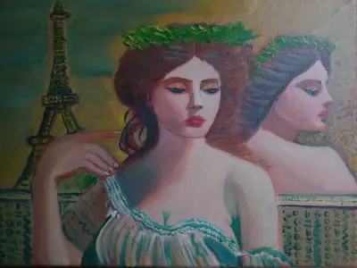 Pintura al óleo de dos mujeres "Las parisinas" - miniatura 1