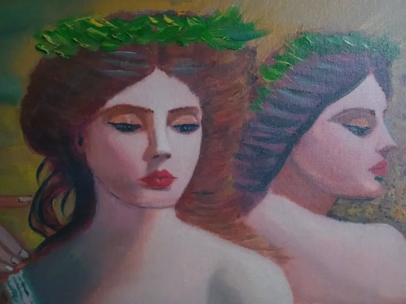 Pintura al óleo de dos mujeres "Las parisinas" - 5