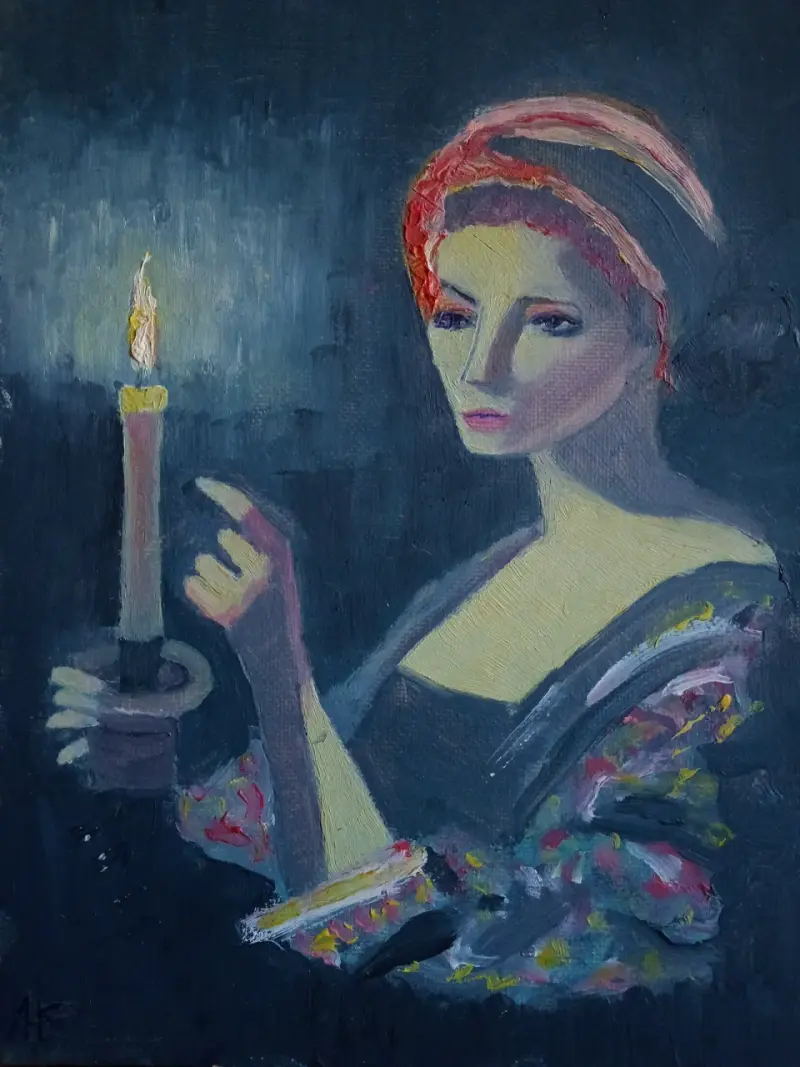 Pintura al óleo original "Dama de la vela"