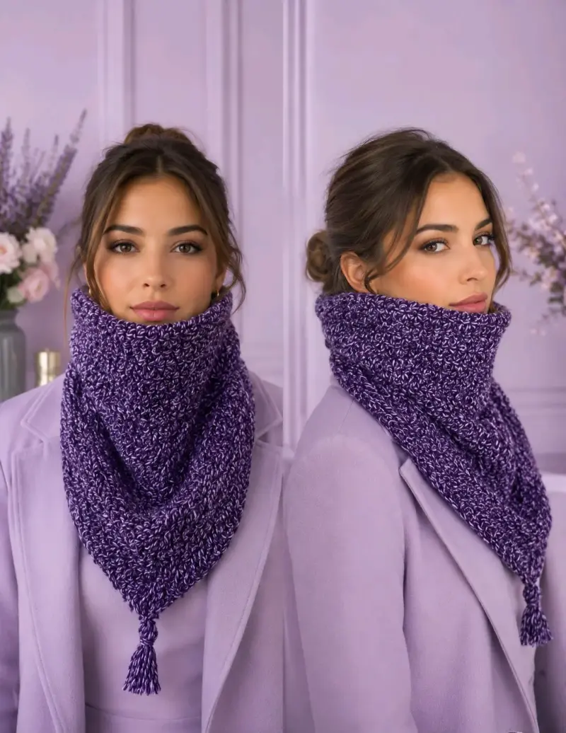 Cuello bandana color morado matizado negro y blanc - 1
