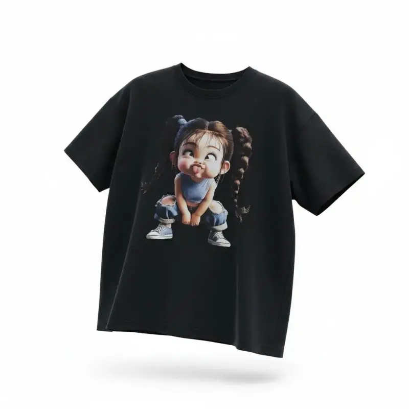 Polera negra con diseño gráfico - 1