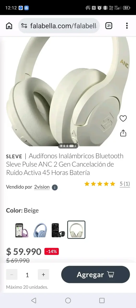 Audífonos Bluetooth ANC beige - 1