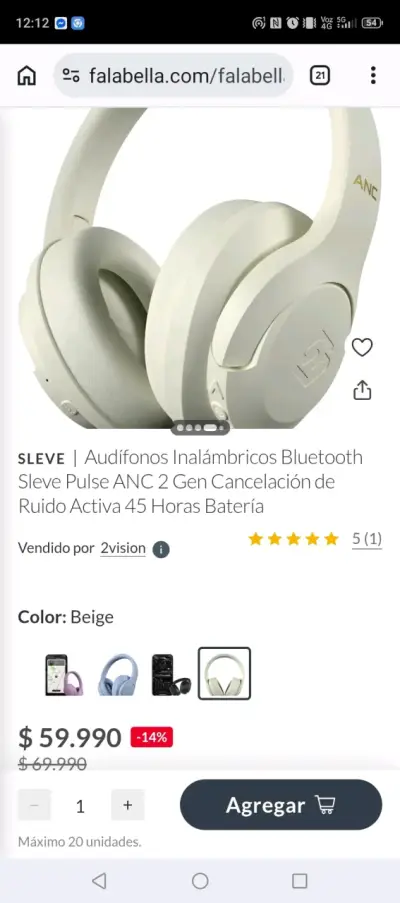 Audífonos Bluetooth ANC beige - miniatura 1