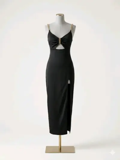 Vestido negro con tiras doradas - miniatura 1