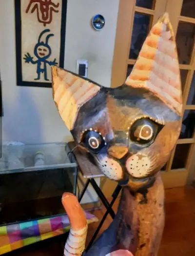 Estatua de gato tallada en madera - miniatura 3