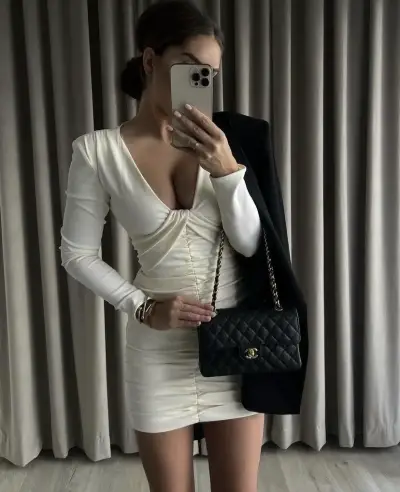 Vestido drapeado blanco - miniatura 2