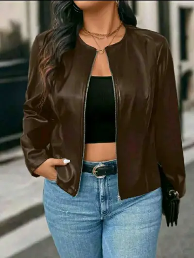 Chaqueta café estilo casual - miniatura 1