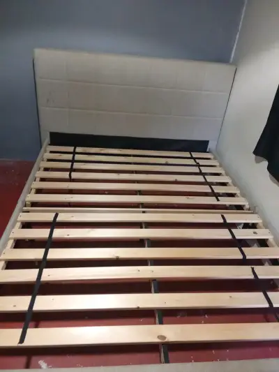 Cama matrimonial con respaldo gris 2 plazas - miniatura 4
