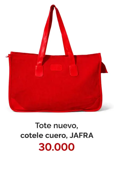 Tote rojo de cotele y cuero - miniatura 1