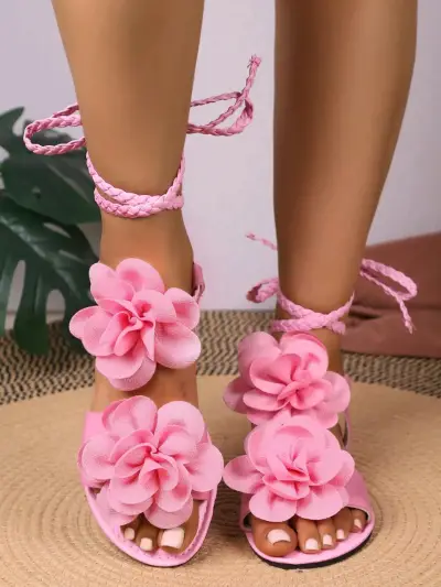 Sandalias rosas con flores - miniatura 1