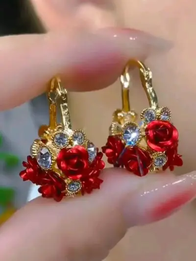 Aros dorados con rosas rojas - miniatura 1