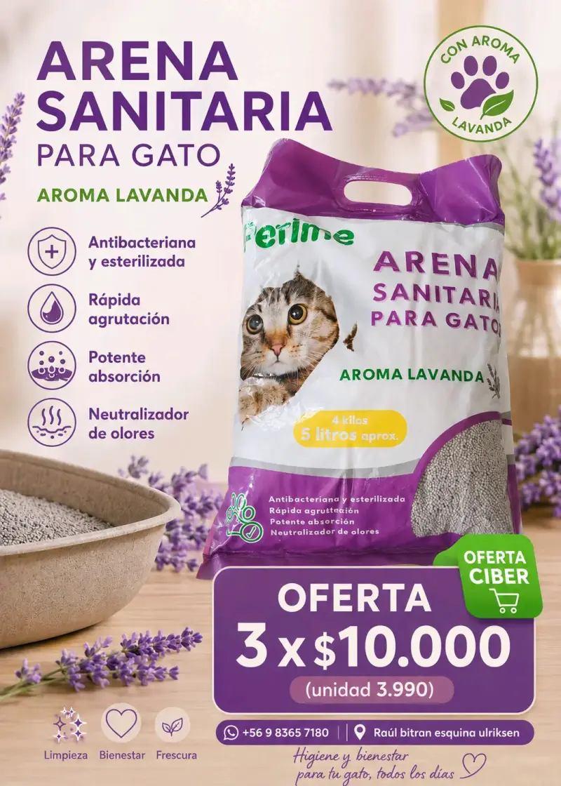 Arena sanitaria para gato lavanda