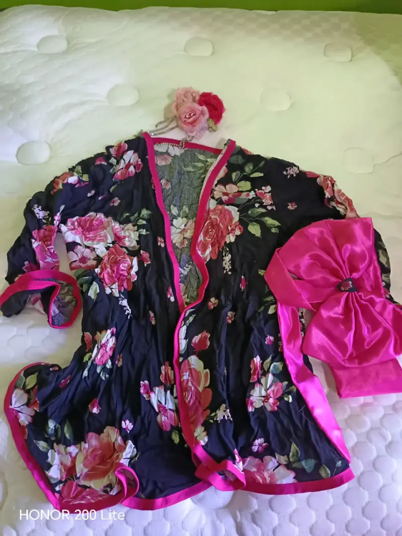 Mallas de patinaje Kimono floral con lazo fucsia - 1