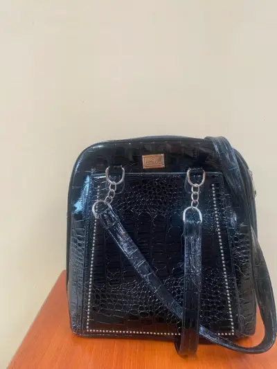 Cartera negra efecto cocodrilo - miniatura 2