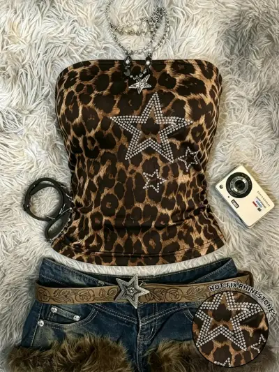 Top strapless animal print con estrellas - miniatura 1