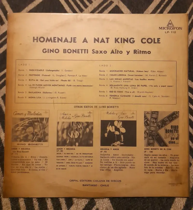 Vinilo homenaje a Nat King Cole ,Gino bonetti - 2