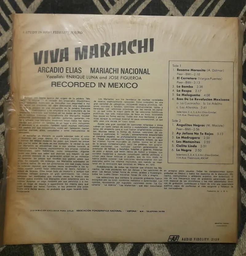 Vinilo 'Viva Mariachi' arcadio elias - 2