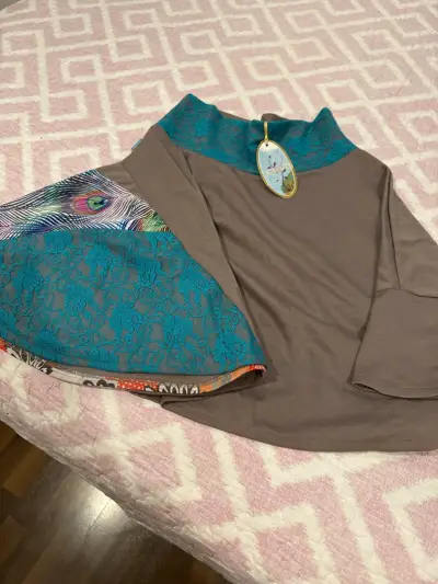 Vestido estampado con encaje azul - miniatura 1